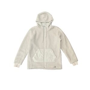 adidas Mens Sherpa Fleece Jacket Cream Full Zip Hoodie Cozy Winter Size M